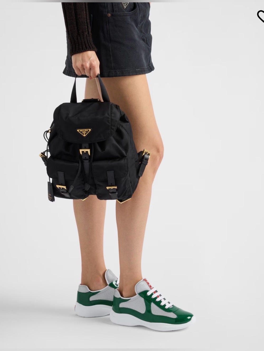 Prada Green and White Low-Top Sneakers with Red Logo Tab